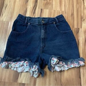 Goodfellows Vintage 80s Denim Mom Shorts High Rise Floral Ruffle Cut Off Sz 7/8